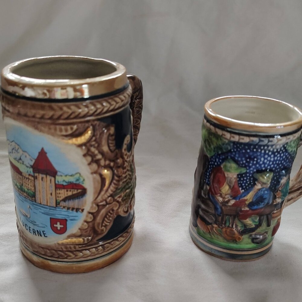 Lot of 2 - Vintage Beer Steins - Cotfer Swiss Alps & German Stein